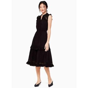 Kate Spade Swiss Dot Black Sleeveless Ruffle Midi Dress